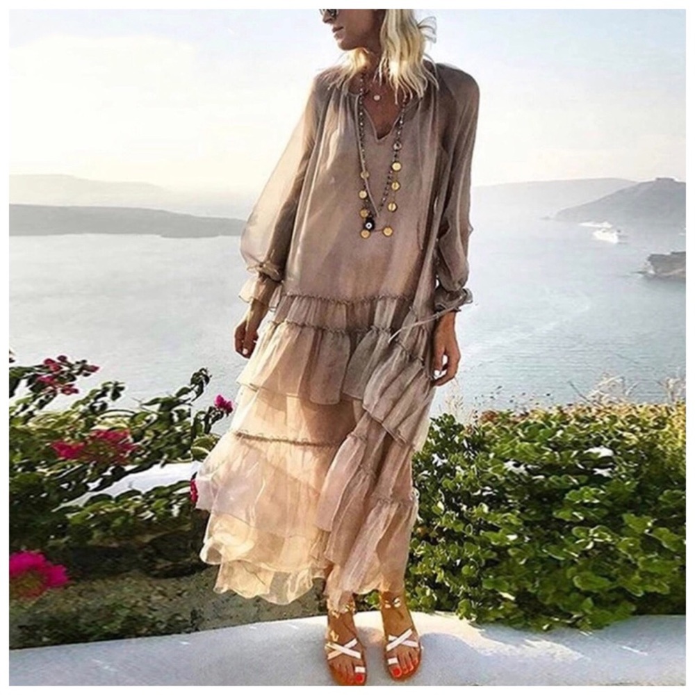 ❤️ The Lolah Sheer Ruffle Silk Dress - Picture 4 of 8